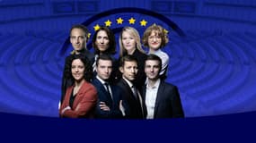 Les huit principaux candidats aux élections européennes du 9 juin 2024: Raphaël Glucskmann (PS-Place publique), Valérie Hayer (Renaissance), Marion Maréchal (Reconquête), Marie Toussaint (Ecologistes), Manon Aubry (LFI), Jordan Bardella (RN), François-Xavier Bellamy (LR) et Léon Deffontaines (PCF).