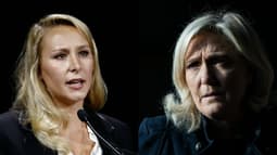Photos réalisées le 28 février 2022 montrant Marion Maréchal (G) et Marine Le Pen. (Photos d'archive)