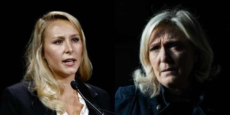 Photos réalisées le 28 février 2022 montrant Marion Maréchal (G) et Marine Le Pen. (Photos d'archive)