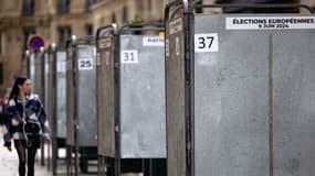 Des panneaux électoraux installés à Paris, le 24 mai 2024, en prévision des élections européennes du 9 juin 2024.