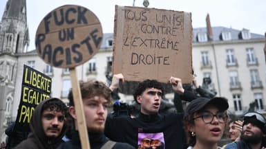 Des personnes manifestant contre l'extrême droite à Nantes (Loire-Atlantique), le 10 juin 2024.