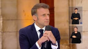 Emmanuel Macron à Caen, dans le Calvados, sur TF1 et France 2 le 6 juin 2024