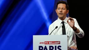 François-Xavier Bellamy, tête de listes Les Républicains aux européennes, lors du lancement de la campagne, le 23 mars 2024 à Aubervilliers, près de Paris