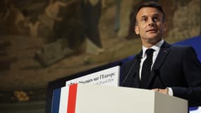 Le président Emmanuel Macron lors d'un discours sur l'Europe à la Sorbonne, le 25 avril 2024 à Paris