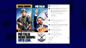 Photomontage du président Emmanuel Macron en tenue de soldat et armé d'un fusil d'assaut publié sur les comptes réseaux sociaux du vice-Premier ministre italien Matteo Salvini.